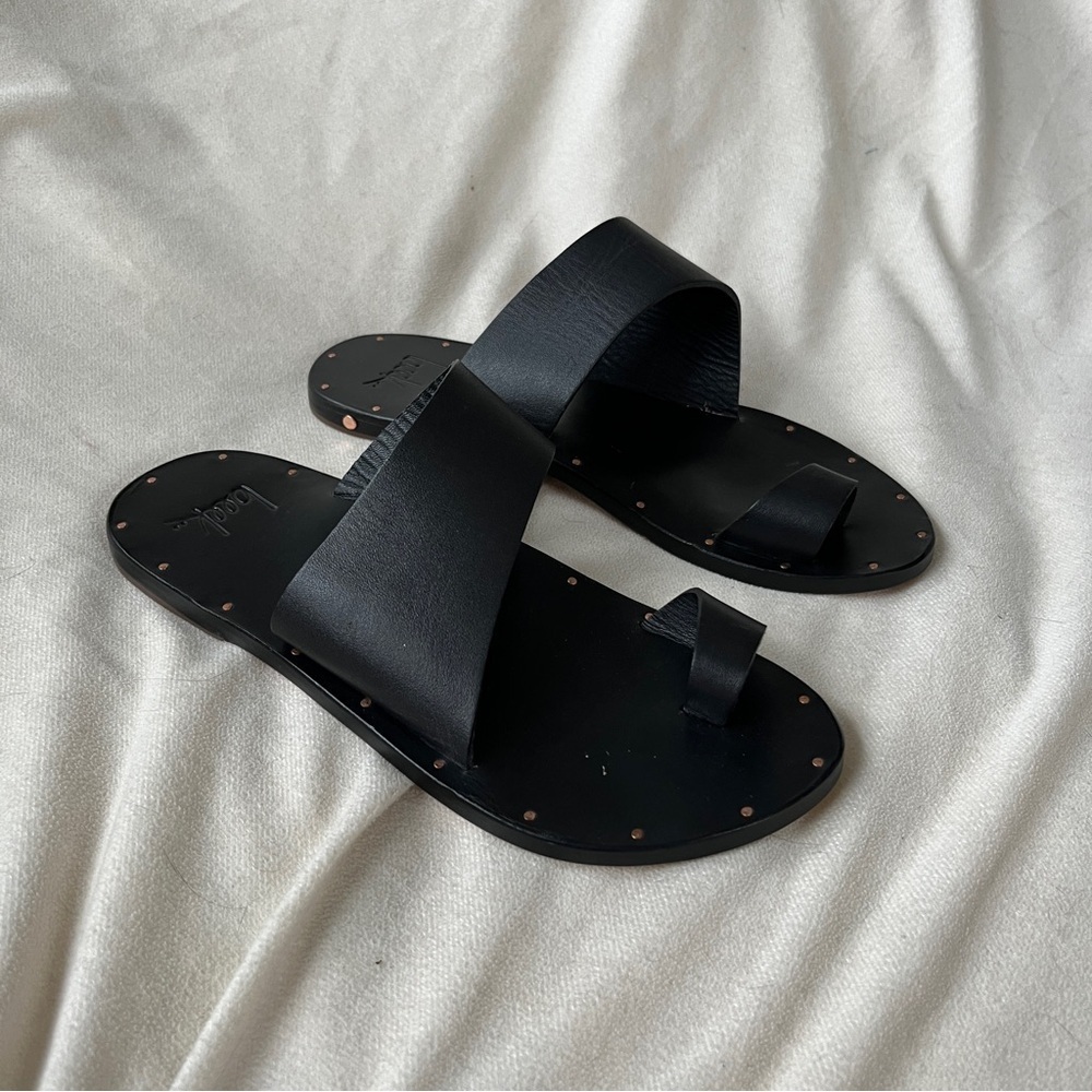 Beek Finch Handmade Leather Slide Sandals Black Ring Tan Women’s Size 5 NWOT - Picture 5 of 8